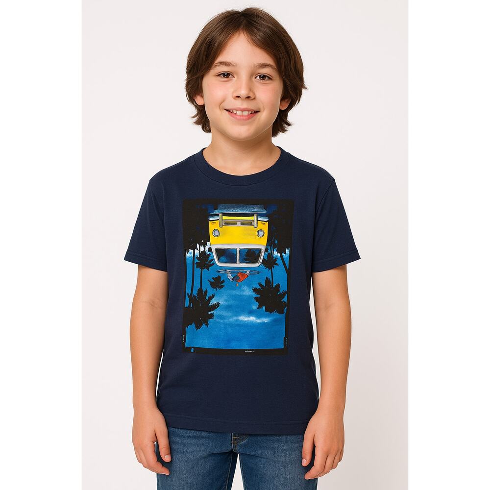 Tony Hawk Youth L (14/16) T-Shirt Graphic Tee Van Palm Trees Navy Skate Surf